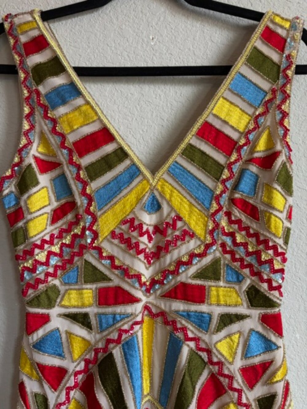NWT Gianni Bini Arianna Geometric Beaded Mini Dress Multicolor Size 2 Art Deco - Picture 3 of 10